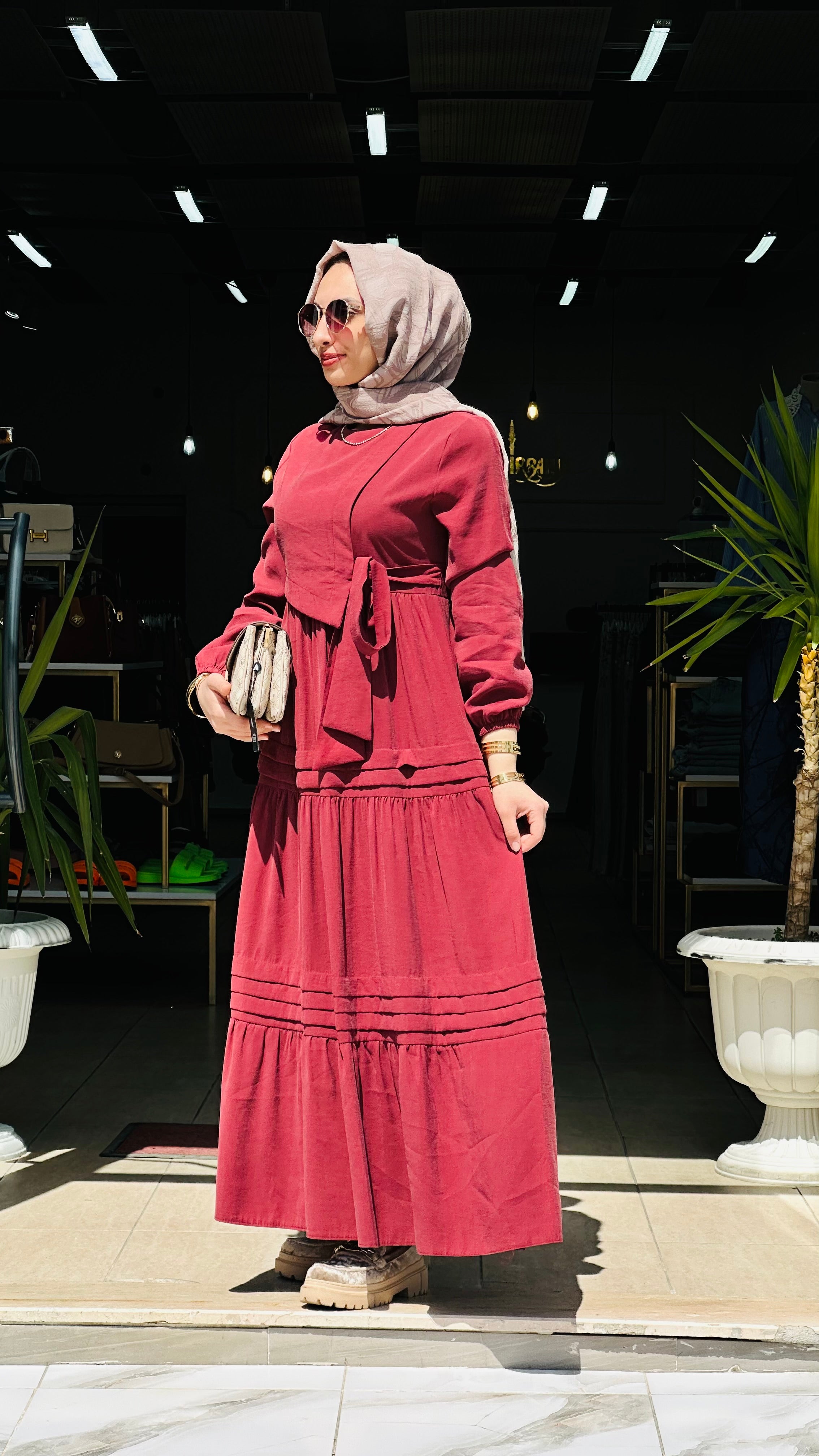 BAĞLAMA DETAYLI ELBİSE